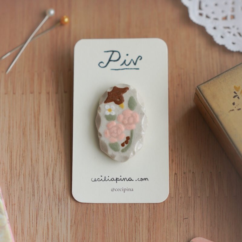 pájaro y rosas / broche