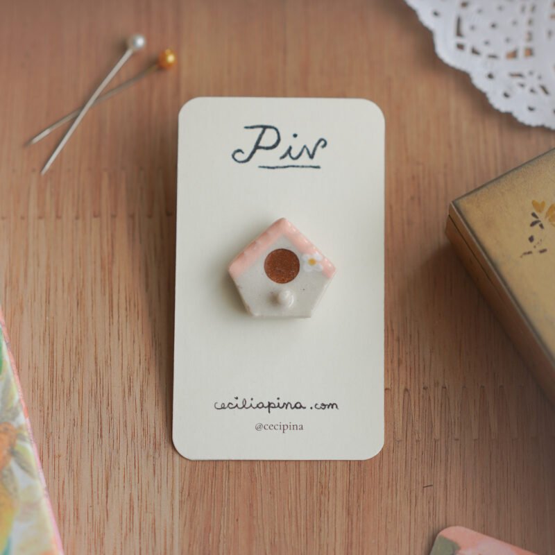 casita de pájaro rosa / broche