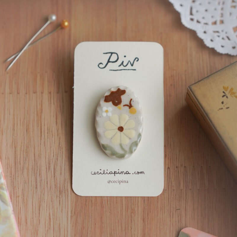 pájaro y flor amarilla / broche