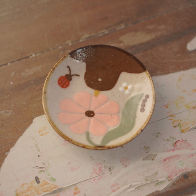 pájaro & flor rosa / plato pequeño