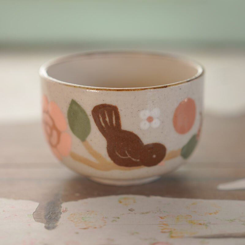 Té / Pájaro y rosas rosadas