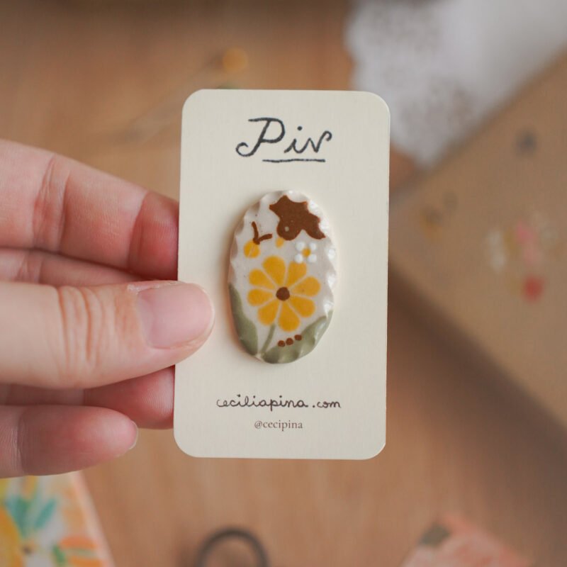 pájaro y calendula / broche
